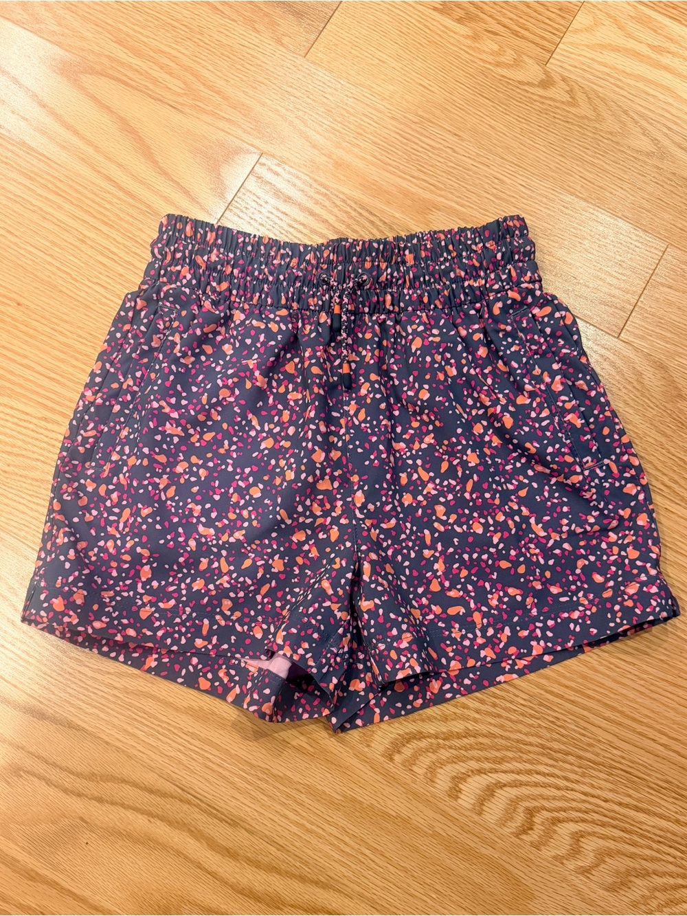Athleta Girl Active Shorts with Pink & Coral Speckle Print